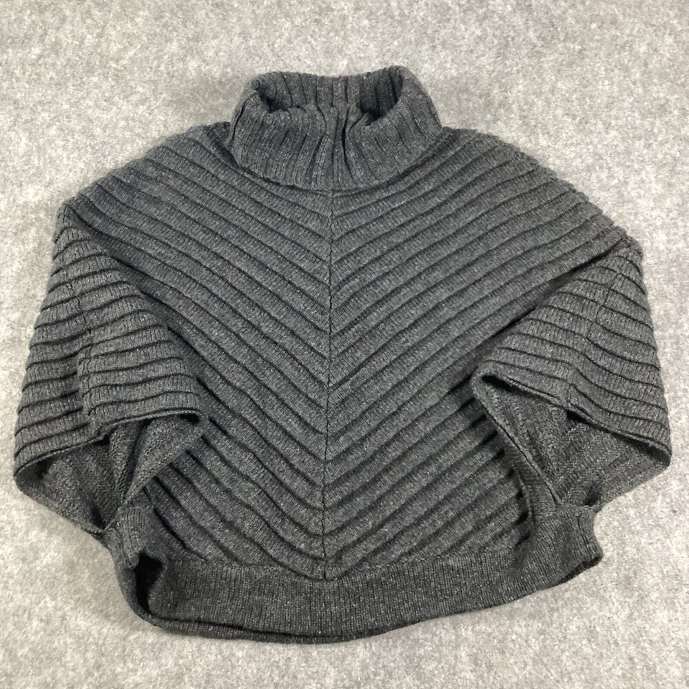 Matty M Alpaca Blend Poncho Chunky Cowl Neck Cape Cable Knit Gray Size M L Gray